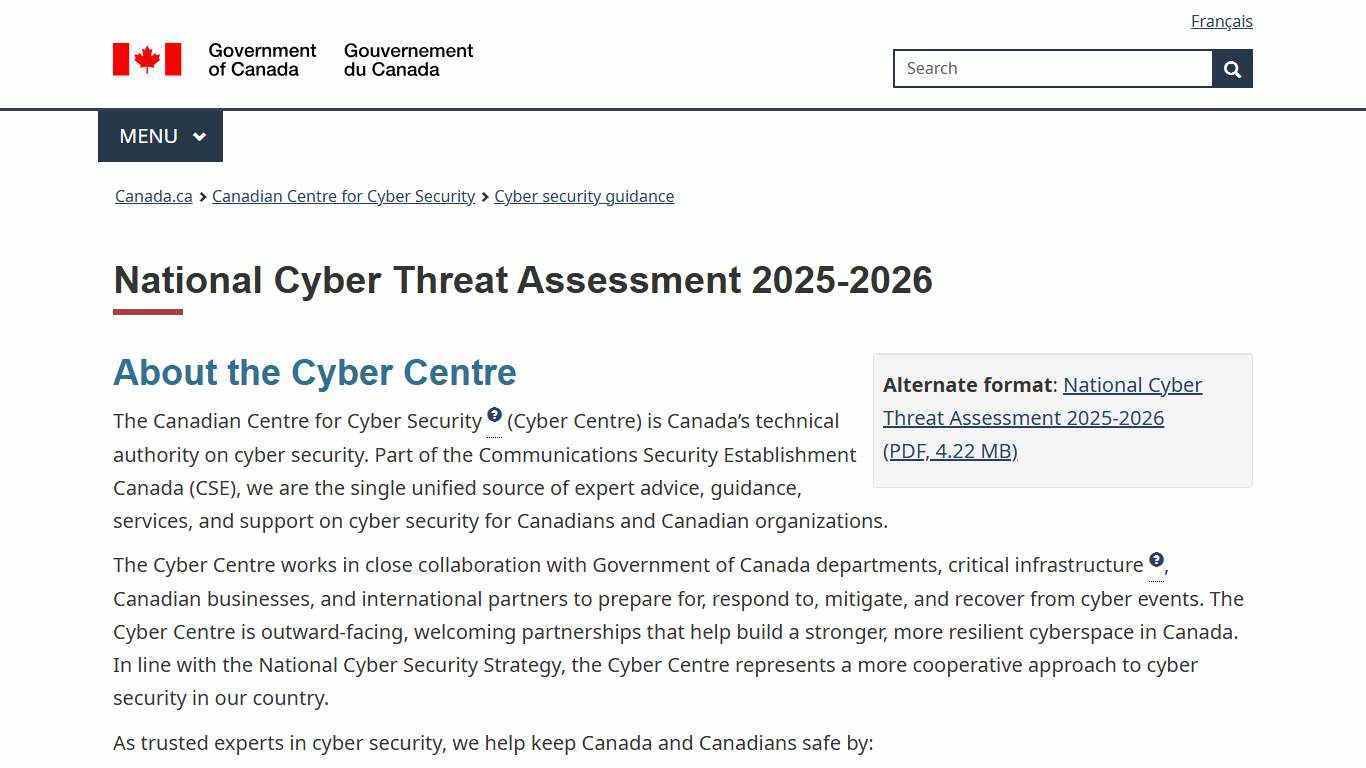 National Cyber Threat Assessment 2025-2026 - Canadian Centre for Cyber Security